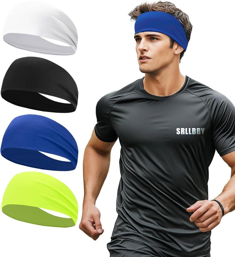 SRLLBBY 4 PCS Double-Layer Workout Headbands, Stretchy Sports Sweatband for Men and Womem, Sweat Wicking Hairbands for Running - Image 1